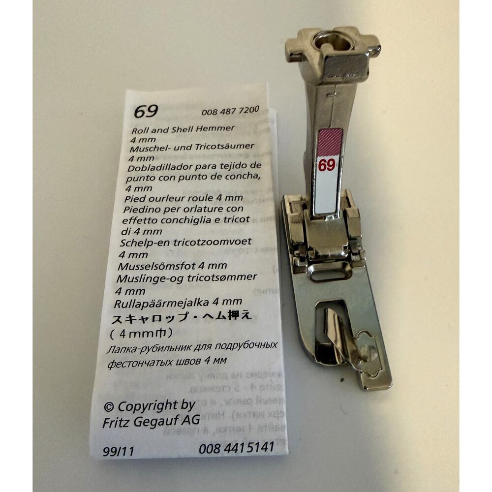 Genuine Bernina 4mm Roll and Shell Hemmer Foot #69 Fits Bernina 820 QE machine.
